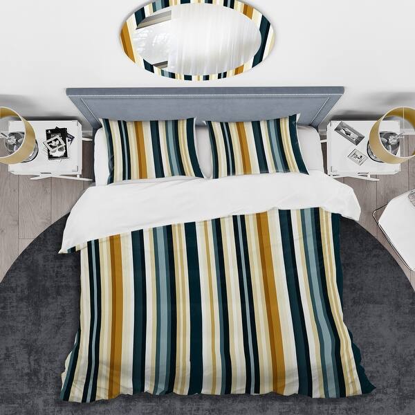 Designart "Teal And Brown Classic Pinstripe Pattern" Striped; Abstract
